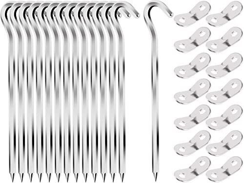 Tent Pegs Metal Heavy Duty 14 Pcs 18cm Strong Tent Pegs with 14pcs Guy Rope Tensioners Galvanised Ground Pegs for Camping Tent Hard Ground Football Net Hiking Traveling