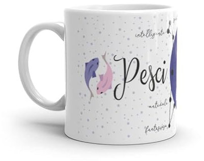 Paolo Chiari Zodiaco - Tazza in Ceramica Bianca con Segno Zodiacale e Costellazione (Multicolore, 300 ml, Pesci)