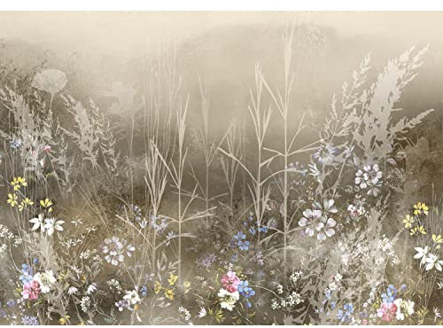 Runa Art Fototapete Blumenwiese Modern Vlies Wohnzimmer Schlafzimmer - Made in Germany - 308 x 220 cm Beige 9562010a
