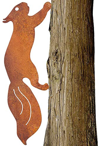 CREATCABIN Metal Rusty Running Squirrel to Screw in Wood Rust Silhouette Squirrel Decor Art Ornament Exquisite Animal Sculpture Tree Stake Decoration for Home Garden Yard Outdoor 11.81 x 3.94inch