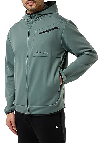 Champion Legacy American Tech - Poly-Cotton Interlock Full Zip Felpa con Cappuccio, Verde BLG, S Uomo FW23