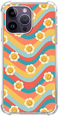 70's Rainbows Smile Face Phone Case Compatible with iPhone 13 Pro Max, Hippie Smiley Face Trendy Cool Teen Girl Boy Case for iPhone 13 Pro Max, Silicone Shockproof TPU Bumper Protective Cover Case