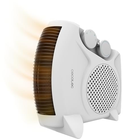 Cecotec Calefactor Eléctrico Bajo Consumo ReadyWarm 2000 Max Dual White. Termoventilador de 2000 W, Oscilación de 65º, 3 Modos, Termostato Regulable, Área de Cobertura 20 m2, Blanco