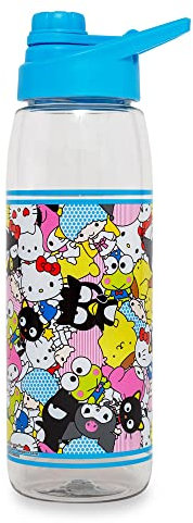 Sanrio - Borraccia in plastica con tappo a vite, motivo Hello Kitty and Friends, brocca sportiva in plastica senza BPA, capacità: 800 ml