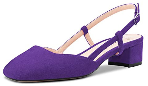Saekcted Donna Chunky Blocco Basso Gattini Tacco Heel Quadrata Punta Slingback Pumps da Matrimonio Ufficio Dress 3.5 CM Heels Viola 42 EU