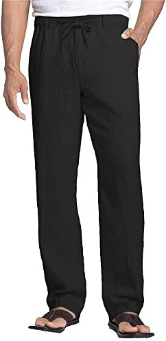 NANAMEEI Mens Linen Yoga Pants Casual Trousers with Pockets Cotton Linen Lounge Pants Black 3XL