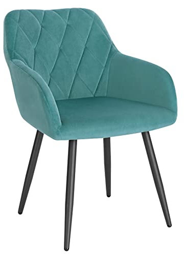 WOLTU Chaise Salle à Manger, Chaise de Cuisine en Velours, Assise Rembourrée avec Accoudoirs et Dossier, Pieds en Métal, Vert Turc, BH352ts-1