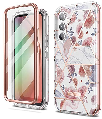 SURITCH Kompatibel mit Samsung Galaxy A54 5G Hülle Marmor Handyhülle mit Integriertem Displayschutz 360 Grad Komplettschutz Schutzhülle für Samsung Galaxy A54 5G 6.4 Zoll(Marmor Rose)