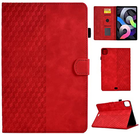 CASAFUNY Coque pour iPad Air 11 Pouces M3/M2 (2025/2024), iPad Air 5e/4e (Modèle 2022/2020, 10,9 Pouces) Housse de Protection en Cuir PU Étui Case Tablette Étui Smart Cover, Rouge