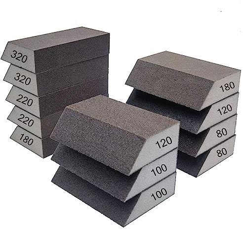 SACKORANGE 12 Pack Single Sanding Sponge Set - 80/100/120/180/220/320 Grit Sanding Blocks Assortment, Washable and Reusable