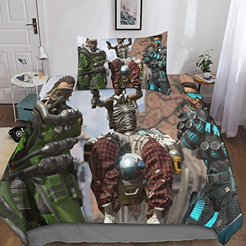 KRIVS Apex Legends Bettwäsche 3D Bettbezug Mikrofaser Bettwäsche-Sets, Bettbezüge Mit Reißverschluss Und Kissenbezüge 3 Teilig Sets Single(135x200cm)