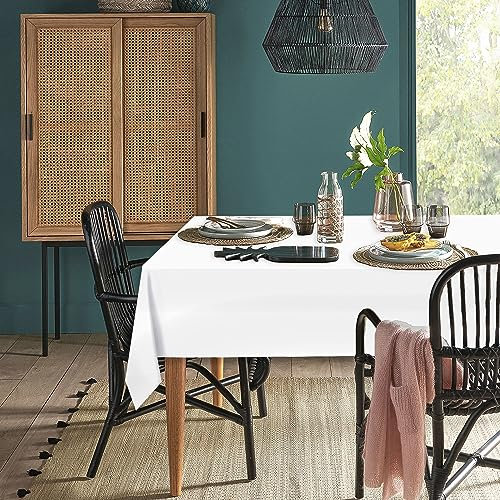 XWZO Tischdecke Abwaschbar, Tischdecke Weiß, Fleckschutz Abwischbare Tischwäsche, Outdoor Tischdecken für Küche Party, 140 x 240 cm, 1 Stück