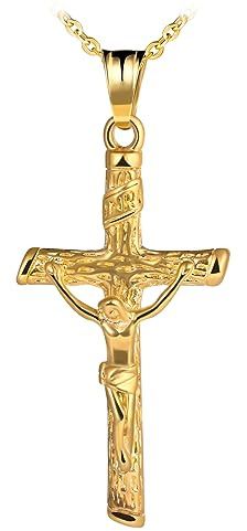Feilok Kette Herren Edelstahl Herren Halskette mit Anhänger Halsband Kreuz Jesus für Männer