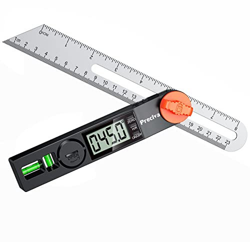 Fausse Equerre avec Affichage Digital, Preciva Réglable Equerre Menuisier, 230MM/8 Inch Règle en Acier Inoxydable+Poignée en ABS, Soutien au Verrouillage des Résultats et à L'inversion de la Lecture
