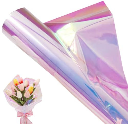 Irisierende Geschenkpapier Film, Regenbogen Cellophanfolie, 1 Roll 80cm x 15m Verpackungspapier für Weihnachten Valentinstag Hochzeit Geburtstag Kunsthandwerk Blumen Geschenkkörbe,gold