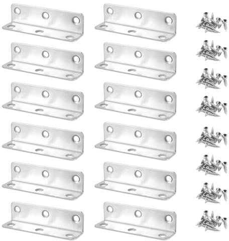 NISHHZU 12 Stücke Winkelverbinder Edelstahl, 80 mm x 21 mm x 21 mm, Corner Brace Angle Bracket Fastener Möbelverbinder mit 80 Schrauben für Schrank Tisch Stuhl