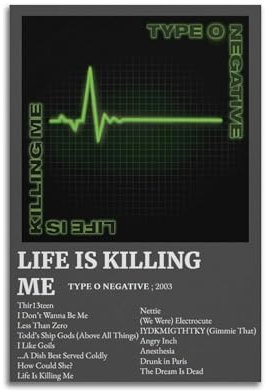 klouds Poster Type O Negative Life Is Killing Me, dekoratives Gemälde, Leinwand, Schlafzimmer, Kunst, Wohnzimmerdekoration, modernes ästhetisches Poster, 30 x 45 cm, ungerahmter Stil