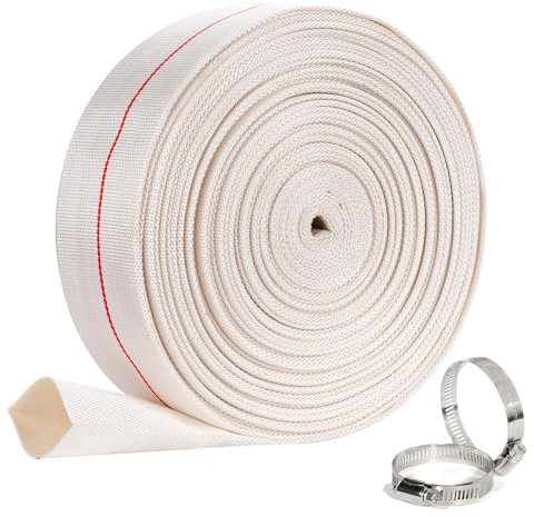 Tuyau de lavage à contre-courant de piscine de 7,6 x 15,2 m en PVC robuste pour piscine avec 2 colliers de serrage, tuyau de vidange de pompe à usage général, pour irrigation de jardin, blanc