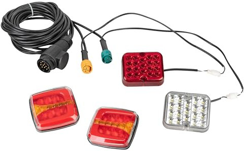AUTOLIGHT 24 LED Rückleuchten 3D Look Set inkl. 5 Meter Kabelsatz 13 polig 12V mit E Prüfzeichen Rücklicht Nebelschlusslicht Rückfahrlicht für Anhänger Anhängerbeleuchtung Heckleuchten
