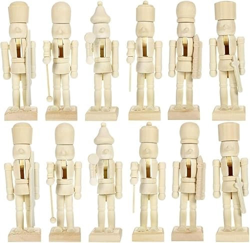 HELVES Christmas Unfinished Nutcracker Figurine 12pcs Paint Your Own Nutcracker Soldier Unpainted Blank Nutcracker Puppet for Xmas Party Decoration Random