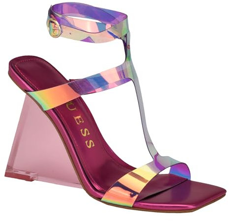 Guess Sandales compensées Bacio pour femme, rose miroir métallisé 660, pointure 5,5, Miroir rose métallisé 660, 36 EU
