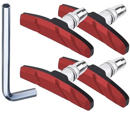 V Brake Pads, 2 Pairs of Bike Brake Pads,70mm V Brake Blocks (with Hex Nuts and Washers), Universal Bike Brake Pads, 1 PC Allen Wrench, for Road Bikes Mountain Bikes(Red)