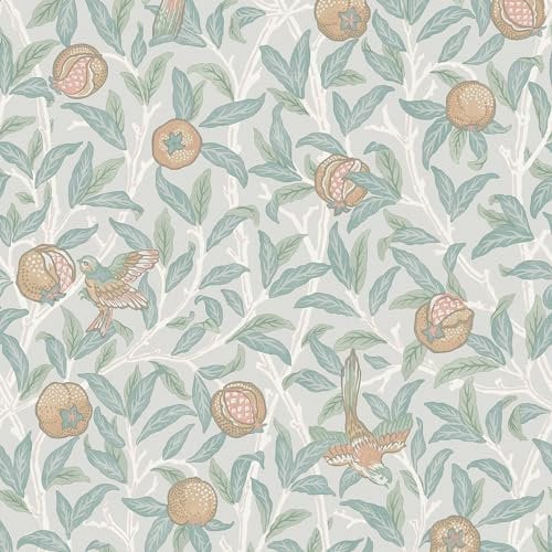 WILLIAM MORRIS AT HOME Bird & Pomegranate Duck Egg Wallpaper | Paste The Wall | Blue Floral | Eco-Friendly