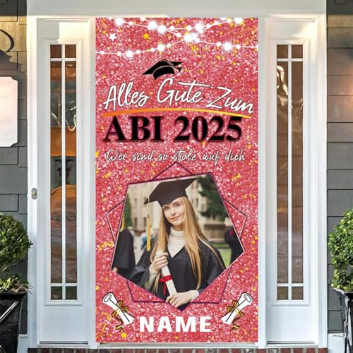 Dicodes Personalisierte Graduation Tür Banner ABI 2025 Prüfung Bestanden Zeichen Dekorationen Banner für Graduation Party(Roségold und Schwarz)