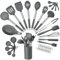 Joyfair Kitchen Utensil Set, 34 Pcs Silicone and Stainless Steel Cooking Utensils Set with Holder, Heat Resistant Kitchen Tool Accessories Include Spatulas Spoons Ladles for Non Stick Cookware, Grey
