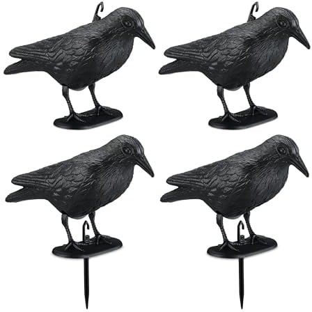 Relaxdays Vogelschreck, 4er Set, zum Hinstellen & Aufhängen, Kunststoff Krähe, zur Vogelabwehr, Garten & Balkon, schwarz | Kunststoff Krähe, zur Vogelabwehr, Garten & Balkon