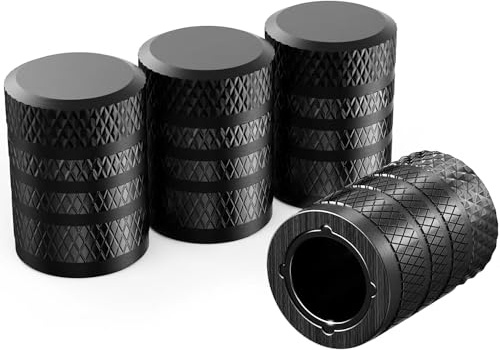 4-Piece Black Anodized Aluminum-Plastic Composite Tire Valve Stem Caps with Integrated Plastic Sleeve,Corrosion-Resistant and Universal Fit,Suitable for Cars, Trucks, and Motorcycles(Black)