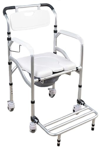 XZLZMYP Duschstuhl Mit Rollen,Toilettenstuhl Faltbar Für Senioren Multifunktion Rollstuhl Mit Duschsitz Toilette Am Bett Für Patienten Senioren Behinderte Schwangere,Weiß