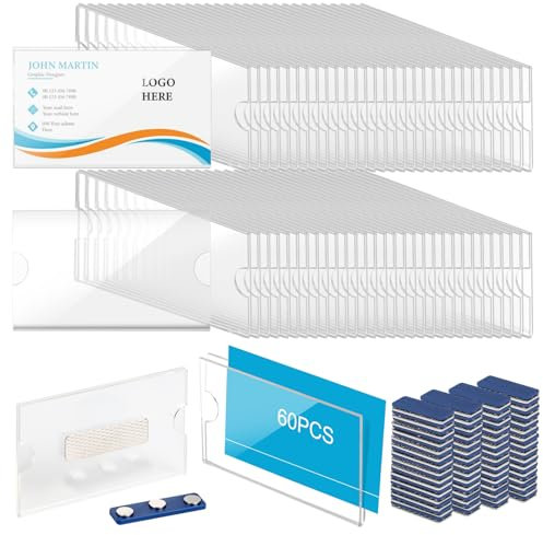 EFUTURETIME 60er-Set Namensschilder Magnetisch, 90 x 54 mm, Transparent Kunststoff Namensschild für Kleidung, Name Tag Mit 3 Punkt Starkem Magnet Selbstklebend