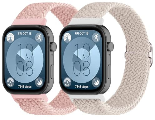 NewJourney 2 pcs Geflochtenes Armband Kompatibel mit Huawei Watch Fit 4/Fit 4 Pro/Fit 3 Verstellbare Sport Ersatzarmband elastisch Uhrenarmband Nylon Armband Strap Zubehör für Frauen Männer