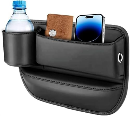 Wenrecu Car Leather Cup Holder Gap Bag, Seat Gap Storage Box, Car Seat Gap Organizer, for Glasses Phones Keys and Cards (Driver Side Black)
