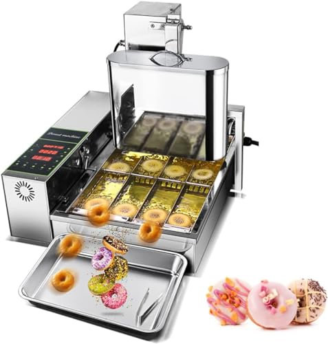 Automatic Donut Maker Machine, 4 Rows 6L Hopper Commercial Digital Donut Fryer, Donuts Making Machine Frying mini Donuts Maker Adjustable Thickness Stainless Steel 5.5L Hopper 1750 unit/h