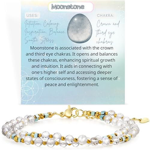 Farfume Bracelet de cristal Bracelet de perles, Bracelet Pulsera Arus 4mm perles naturelles pierres précieuses bijoux spirituels bracelets pour femmes filles(Pierre de lune)
