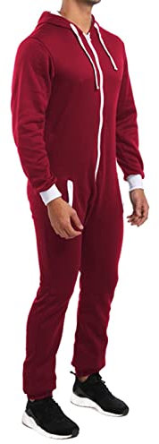 Men Summer Pants Suit Color Sweatshirt Hood Sports Men's Jumpsuit Pants Zipper Solid Men's Pants Turtle Necks for Mens Long Sleeve (Red, L)