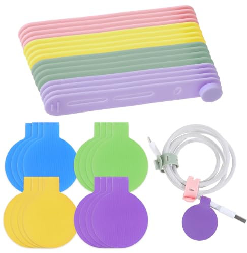 36 Pcs Cable Labels and Silicone Cable Ties, Cable Ties with Labels, 24 Cable Ties and12 Cord Labels for Electronics Organization, Multicolor Silicone Cable Straps for Home, Office Desk Management