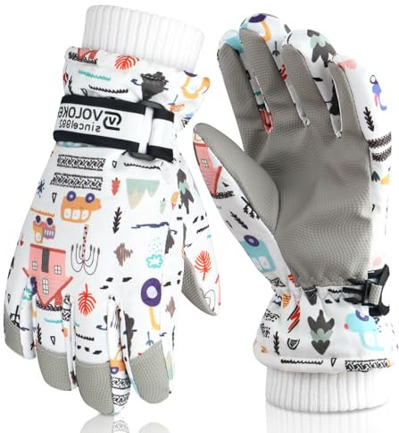 CLOPAE Winterhandschuhe Kinder, Handschuhe Kinder Wasserdicht, Warme Skihandschuhe, Thermofleece Schnee Cartoon kinderhandschuhe Outdoor Radfahren Handschuhe für Kinder Jungen Mädchen (9-12 Jahre)