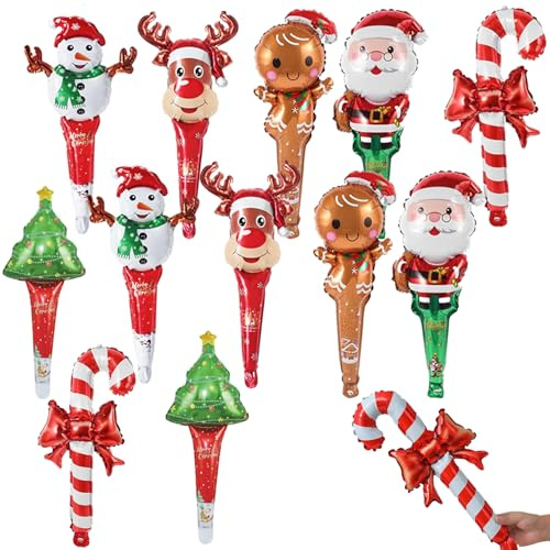 24 Pcs Christmas Balloons Decoration Set, Inflatable Sticks Kit, Reindeer & Gingerbread Man Balloons, Snowman, Christmas Party for Xmas & New Year Holiday Decoration
