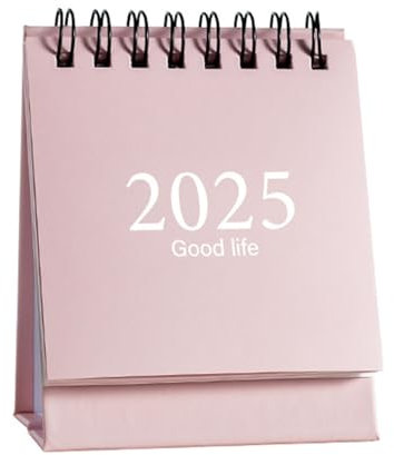 Calendrier de bureau 2025 - Calendrier mensuel de bureau 2024-2025 - Juillet 2024 à décembre 2025 - Calendrier à rabat debout avec papier épais - Calendrier scolaire permanent avec autocollants - Rose