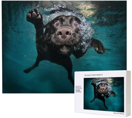 Black Dog In The Swimming Pool Jigsaw Puzzles for 500, for Adults and Kids Age 12 Years Up Challenging Puzzle, jigsaw puzzles size 38X52cm