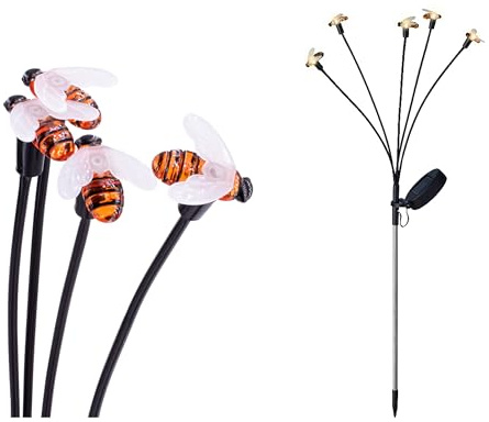 Solar Stabbeleuchtung Outdoor 70cm 5 Bienen LEDs Kunststoff - Solarleuchte für Garten - Stablampe Außenleuchte Gartenleuchte - Solarlampen Wegeleuchte Stableuchte Gartendeko zum Stecken - Warmweiß