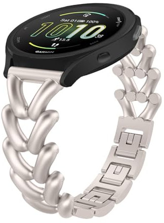 KeHowy 20mm Cinturino Metallo per Garmin Vivoactive 5/6/Forerunner 165/165 music/245/645 music, Metallo Cinturino di Ricambio per Garmin Venu Sq 2/2 Plus/Venu Sq/Approach S50/S44/S42 - Starlight