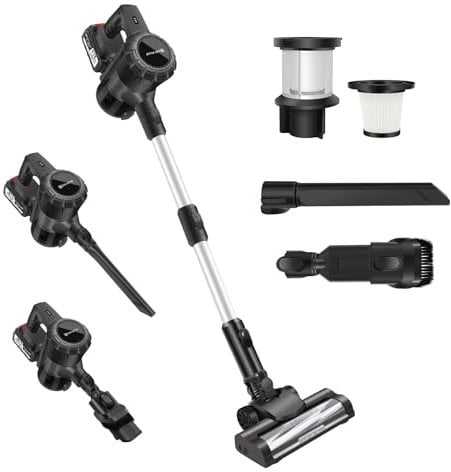 Cordless Vacuum Cleaner 140W/15Kpa/60Min, Stick Vacuum Cleaners Cordless Powerful with Charging Dock Self-Standing Lightweight Vacuums with Anti-Tangle Brush for Carpet/Hard Floor/Pet Hair