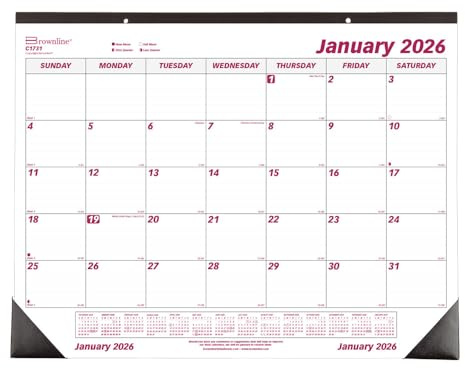 Brownline® 2026 Monthly Desk Pad Calendar, 12 Months, January to December, 22 x 17 (C1731-26), Burgundy/White