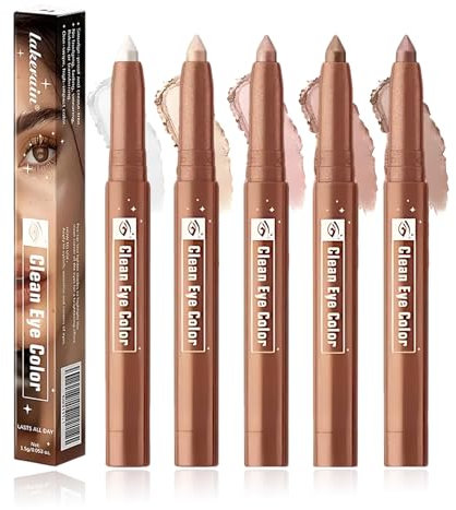 5 Stück Lidschatten Stift, Eyeshadow Stick, Lidschatten Stift Shimmer, Hervorhebung Pigmentierter, Cremige Augen Make-up für Faltenfreie Eyes, 1,5 g