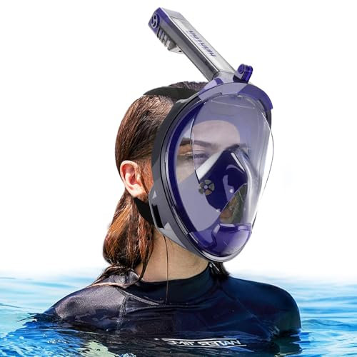 HINATAA Masque de plongée Intégral avec Tuba, 180° Double Flottante Masque Tuba Adulte Snorkeling Anti-buée Anti-Fuite, Lunettes plongée apnée avec Caméra Support Adulte Enfant (Noir Violet, L/XL)