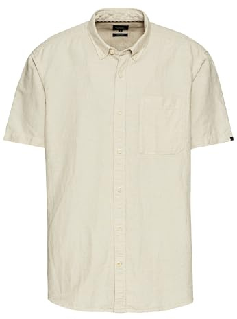 camel active Herren Kurzarmhemd aus einem Baumwoll-Leinenmix Beige, menswear-5XL
